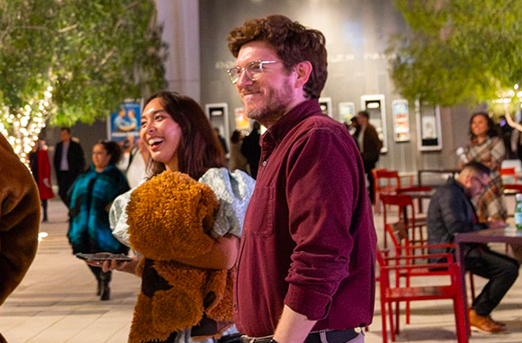 Man and woman walking